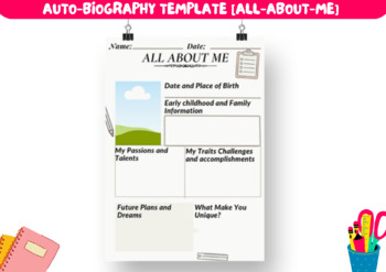 Preview of editable auto-biography templates for students [Autobiography Writing Planner]