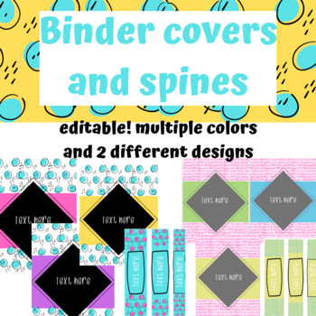 Preview of editable binder covers and spines! two designs, multiple bright colors!
