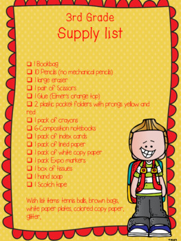 School Supply List Free By Isa Pardo Teachers Pay Teachers