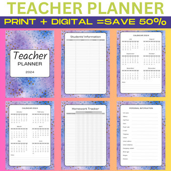 Preview of editable teacher planner 2024-2025-printable & digital teacher