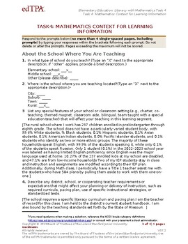 Preview of edtp Elementary Mathematics Task 4 Part A Mathematics Context for Learning