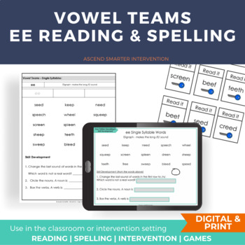 Preview of ee Reading & Spelling Lesson INCLUDES DIGITAL