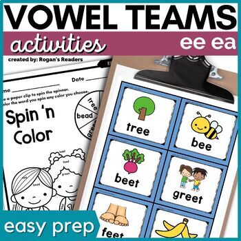 Preview of Long e - ee ea Vowel Teams Phonics Activities & No-prep Worksheets