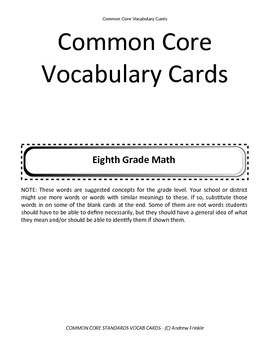 Preview of eighth grade common core standards vocabulary cards Math ELA