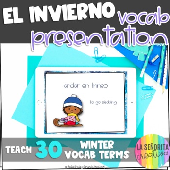 Preview of el invierno Vocab Powerpoint with Pictures | Winter Terms