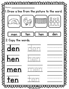 en word families cvc word work by the teacher gene tpt