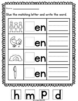 en word families cvc word work by the teacher gene tpt