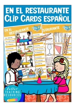 Preview of en el restaurante Spanish Español Clip Cards vocabulary / spelling comida