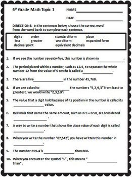 envision math 6th grade vocabulary worksheets full year by the teacher team