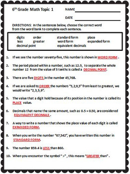 envision math 6th grade vocabulary worksheets full year by the teacher team