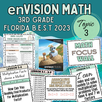 Preview of enVision Florida Savvas B.E.S.T Math Newsletters focus wall & Vocabulary Topic 3