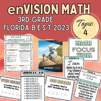 Preview of enVision Florida Savvas B.E.S.T Math Newsletters focus wall & Vocabulary Topic 4