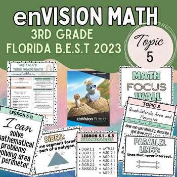 Preview of enVision Florida Savvas B.E.S.T Math Newsletters focus wall & Vocabulary Topic 5