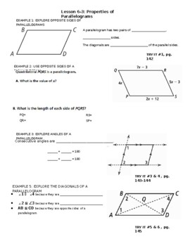 Properties Of Parallelograms Guided Notes Teaching Resources Tpt