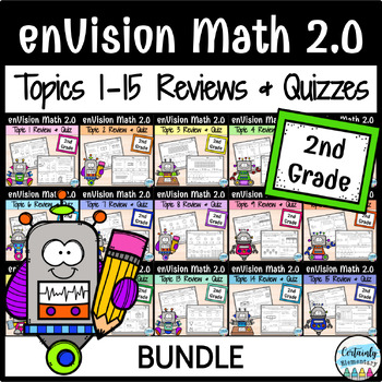 Preview of enVision Math 2.0 | 2nd Grade Review and Quiz - BUNDLE