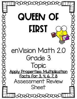 Preview of enVision Math 2.0 NY Grade 3 Topic 3 Assessment Review Sheet