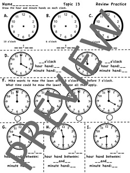 envision math 20 topic 13 telling time grade 1 practice sheets