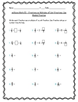 Preview of enVision Math 4th Grade - 10.1 (2016) Fractions as Multiples of Unit Fractions