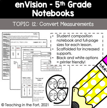 Preview of enVision Math 5th Grade Student Notebook Notes Topic 12: Convert Measurements