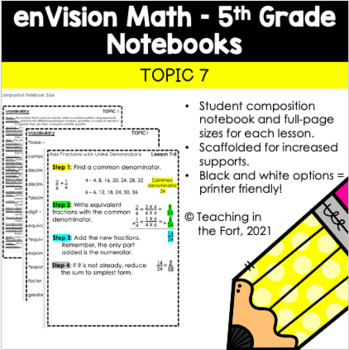Preview of enVision Math 5th Grade Student Notebook Notes Topic 7: Add & Subtract Fractions