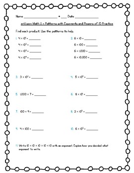 Preview of enVision Math 5th Grade - Topic 1 - 1.1 Patterns with Exponents and Powers of 10