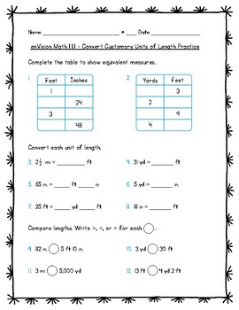 Preview of enVision Math 5th Grade - Topic 11 (2016) - 11.1 - Customary Units of Length