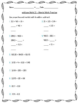 Preview of enVision Math 5th Grade 2016 - Topic 2 - Add and Subtract Decimals