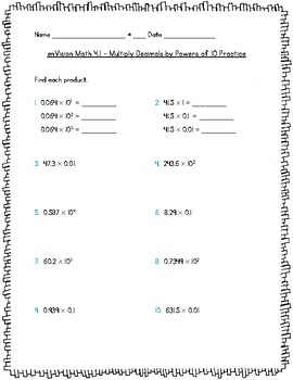 Preview of enVision Math 5th Grade - Topic 4 - 4.1 Multiply Decimals by Powers of 10