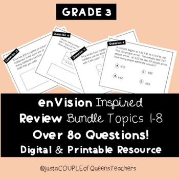 Preview of enVision Topics 1-8 Review BUNDLE Grade 3 | Digital or Printable