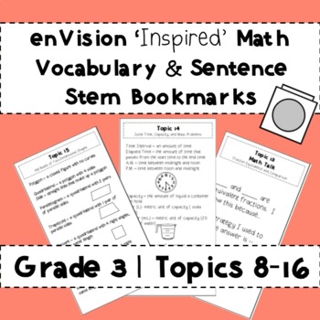 Preview of enVision Vocabulary and Sentence Stem Bookmarks Topics 8-16 | Grade 3