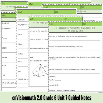 Preview of enVisionmath 2.0 Grade 6 Unit 7 Guided Notes
