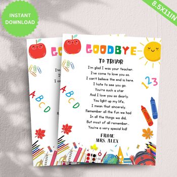 Preview of end of school lette,goodbye poem to students,Gift from Teacher,end of year print