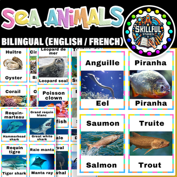 Preview of Sea Animals Bilingual (English / French) Flash Cards | Sea Animals Posters