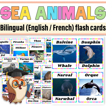 Preview of Sea Animals Bilingual (English / French) Flash Cards | Sea Animals Posters