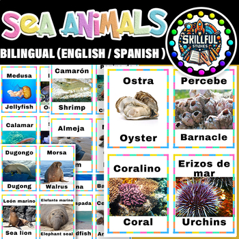 Preview of Sea Animals Bilingual (English / Spanish ) Flash Cards | Sea Animals Posters