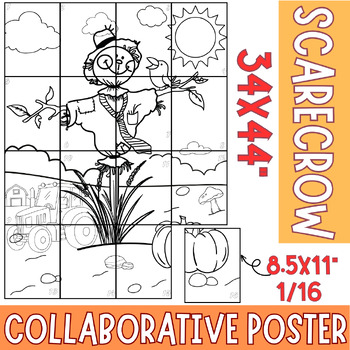 Preview of épouvantail Scarecrow French collaborative poster automne coloring pages