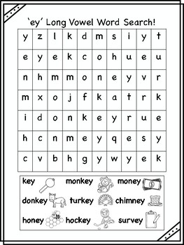 ey and y Long Vowel Word Searches! by Lauren McIntyre | TpT