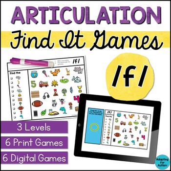 Preview of f Articulation Game: /f/ Find It Speech Therapy Activities - Print and Digital