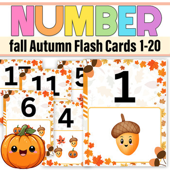 Preview of fall Autumn Number Flash Cards 1-20 |Flashcards for Back to School | Number1-20