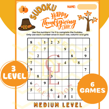 Preview of fall Thanksgiving SUDOKU Math Logic Puzzle game turkey center Primary middle 5th