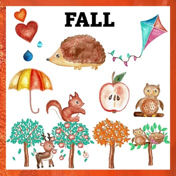 Preview of fall clipart with transparent background_handpainted watercolour_fall posters