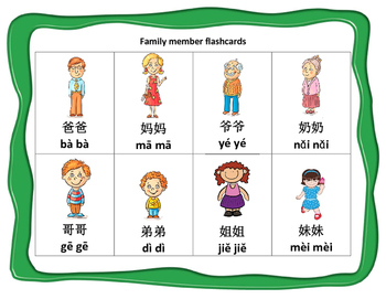 for 1 worksheet class english flashcards family small Mandarin big size member size and
