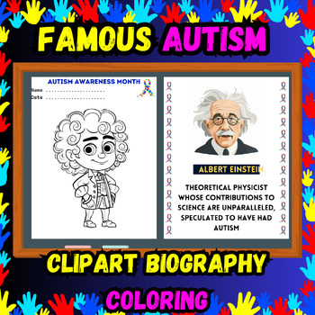 Preview of famous People Autism Biography Posters coloring pages Clipart Autism Awareness