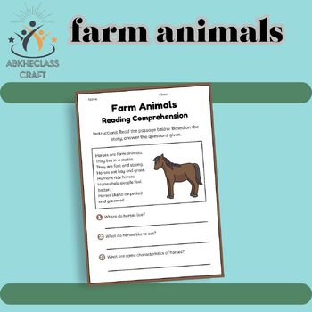 Preview of farm animals Reading Comprehension