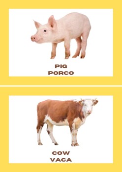 Preview of farm animals bilingual cards