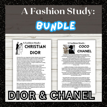 Preview of fashion Design study worksheets - DIOR and CHANEL BUNDLE - 7-12 homeschool