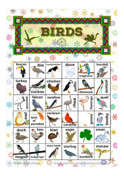 Preview of feathered friends (birds) bingo 6x6 (100 pages + call sheet)