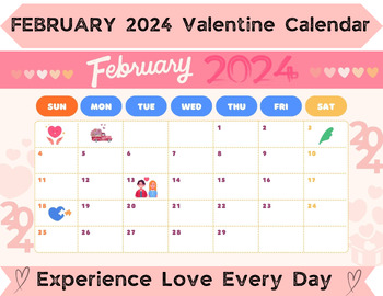 Preview of FEBRUARY 2024 calendar Valentine Calendar Printable, Digital Planner