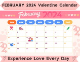 FEBRUARY 2024 calendar Valentine Calendar Printable, Digit