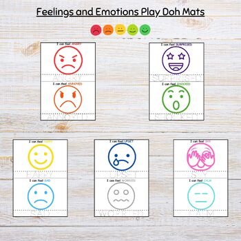 Preview of feelings and emotions play doh mats, printable play dough mats, task cards,